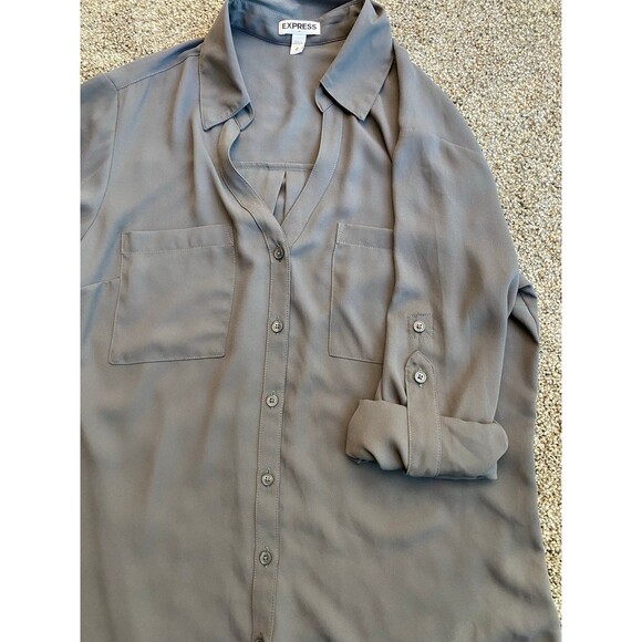 Express Portofino Dress Shirt Women’s Size M – Gray Button-Down Blouse - Picture 7 of 7